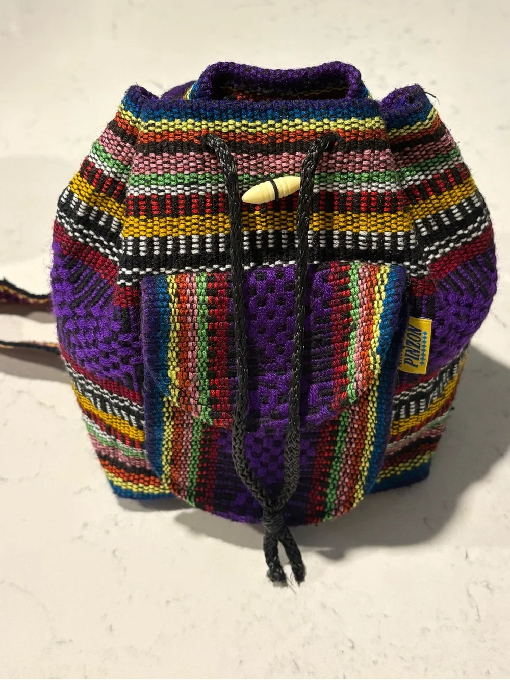 PINZON Mexican Purple Backpack with Multicolor Stripes